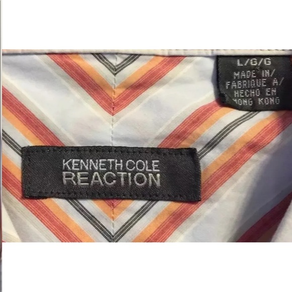 Kenneth Cole Reaction Large 100% Cotton Red Pink Striped Men Shirt Polo Gray - Picture 5 of 7